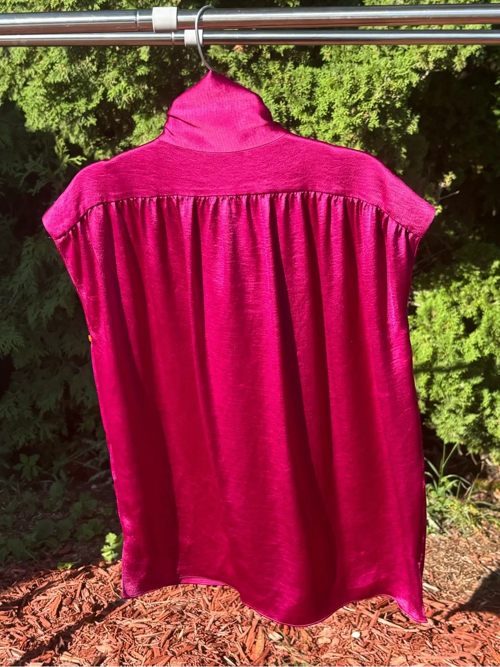 kate spade Fuchsia Satin bow neck Cap Sleeve Blouse vibrant career chic office